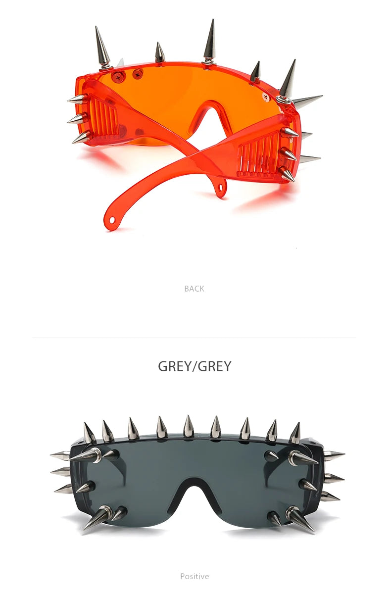 Steampunk Rivet Cyber Spike Decor Goggles Wild Rock Sun Glasses Women Men Metal Punk Conjoined Sunglasses Trendy Cool Eyeglasses