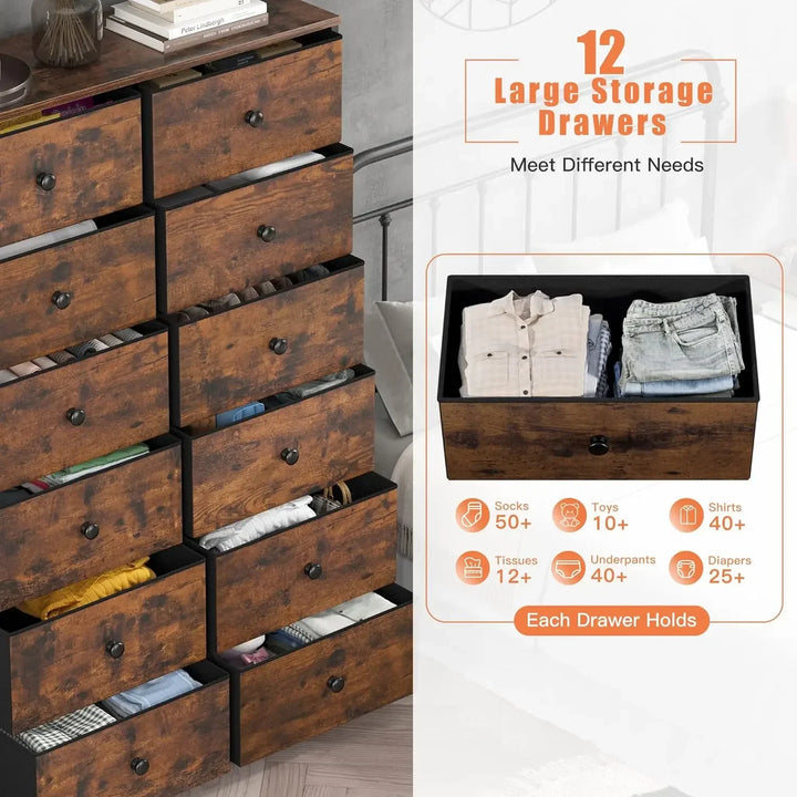 12-Drawer Tall Dresser with Wood Top