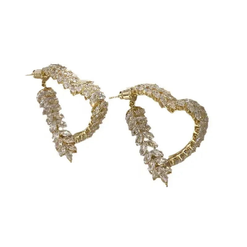 Korean Style Light Luxury Niche Design Sense Zircon Heart Wheat Ear New Trendy Temperament Earrings for Girls Jewelry