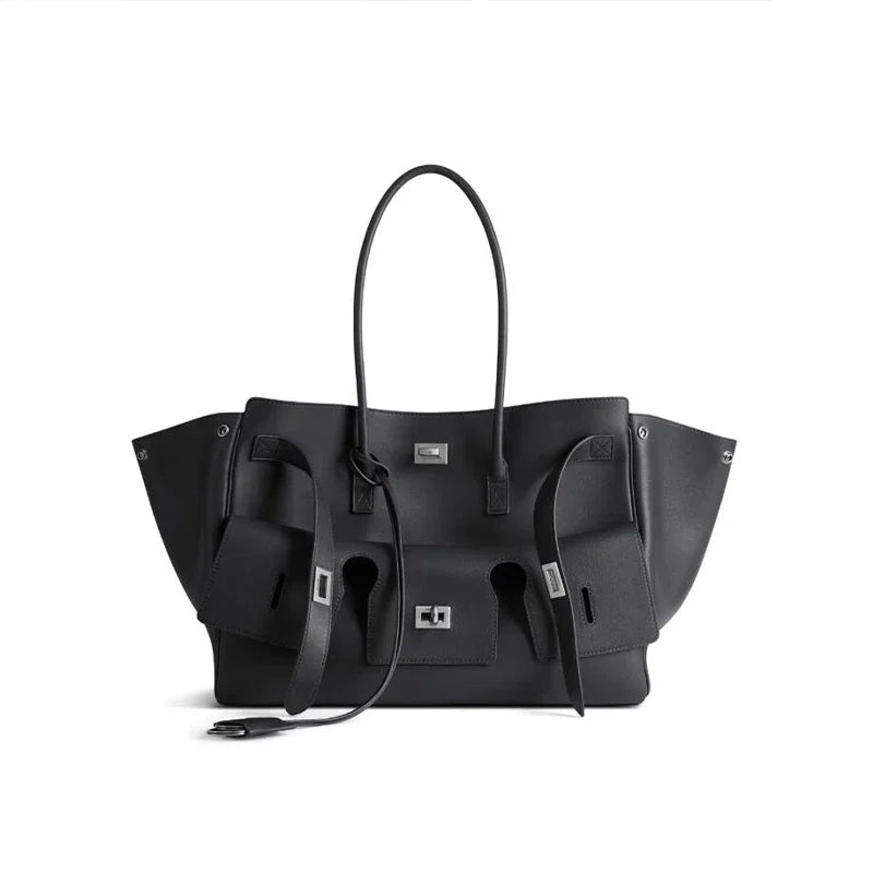 Luxury Brand Silver Buckle Fashion Genuine Leather Handbag New Large Capacity Tote Bag Designer Women's Commuter Shoulder Bag