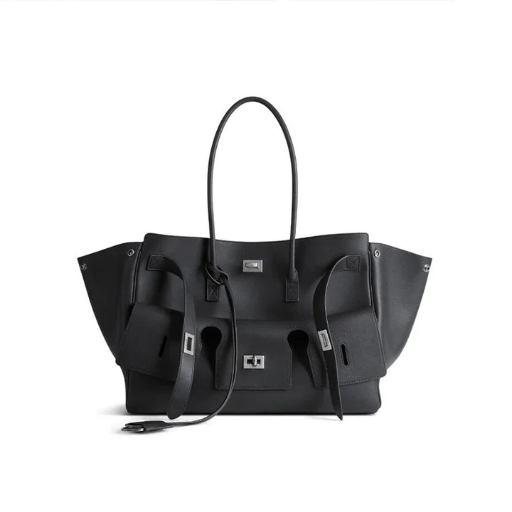 Luxury Brand Silver Buckle Fashion Genuine Leather Handbag New Large Capacity Tote Bag Designer Women's Commuter Shoulder Bag