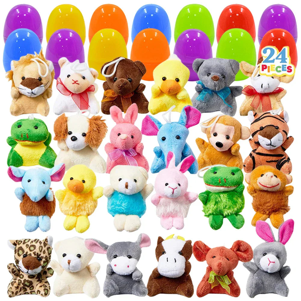 24 Pack Prefilled Easter Eggs Filled with Mini Plush Toy Easter Basket Stuffers for Kids Easter Egg Hunt Game and Party Favors