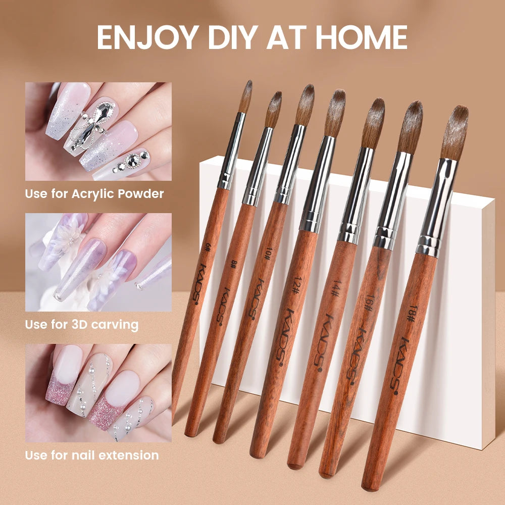KADS Acrylic Nail Brush Crimped Kolinsky Sable UV Nail Art Gel Extension Brush Manicure Brush Flat Round Red Wood Nail Brush