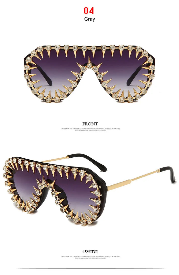 Steampunk Nail Diamond Oversized Sunglasses For Women Luxury Punk Rhinestones One Piece Sun Glasses Men Hip Hop Shades Eyewear