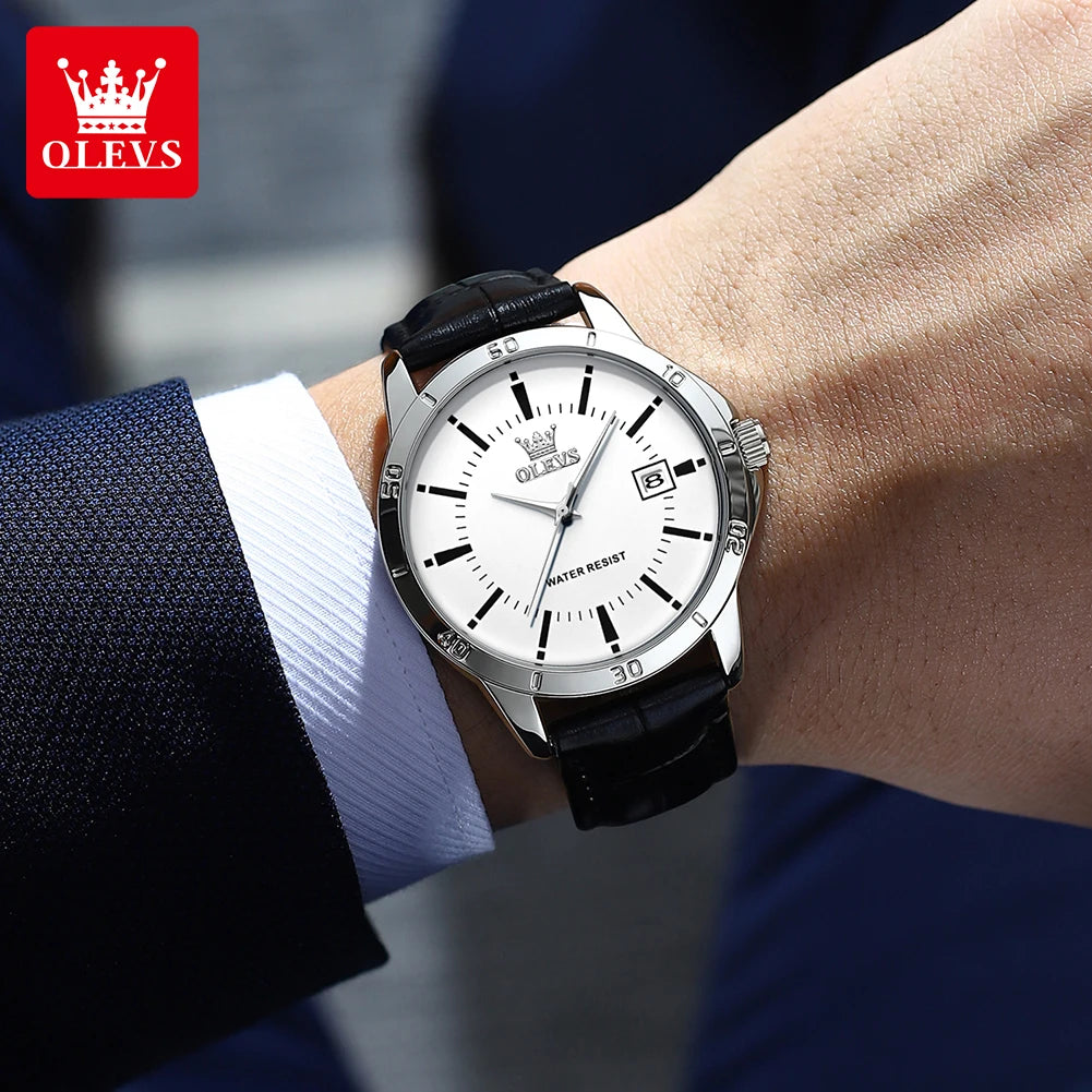 OLEVS TY716 Mens Watch Original Fashion Quartz Watch For Men Waterproof Leather Strap Calendar Daily Automatic Date Mens Gifts