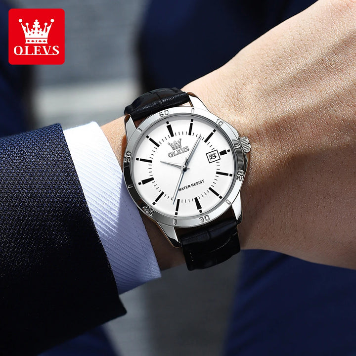 OLEVS TY716 Mens Watch Original Fashion Quartz Watch For Men Waterproof Leather Strap Calendar Daily Automatic Date Mens Gifts