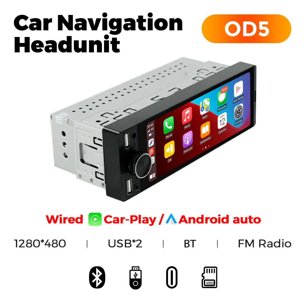 NaviFly 6.86'' 1Din Car Radio Multimedia Player MP5 FM Radio Wireless/Wired Carplay Android Auto Car Stereo 1 din 1280*480
