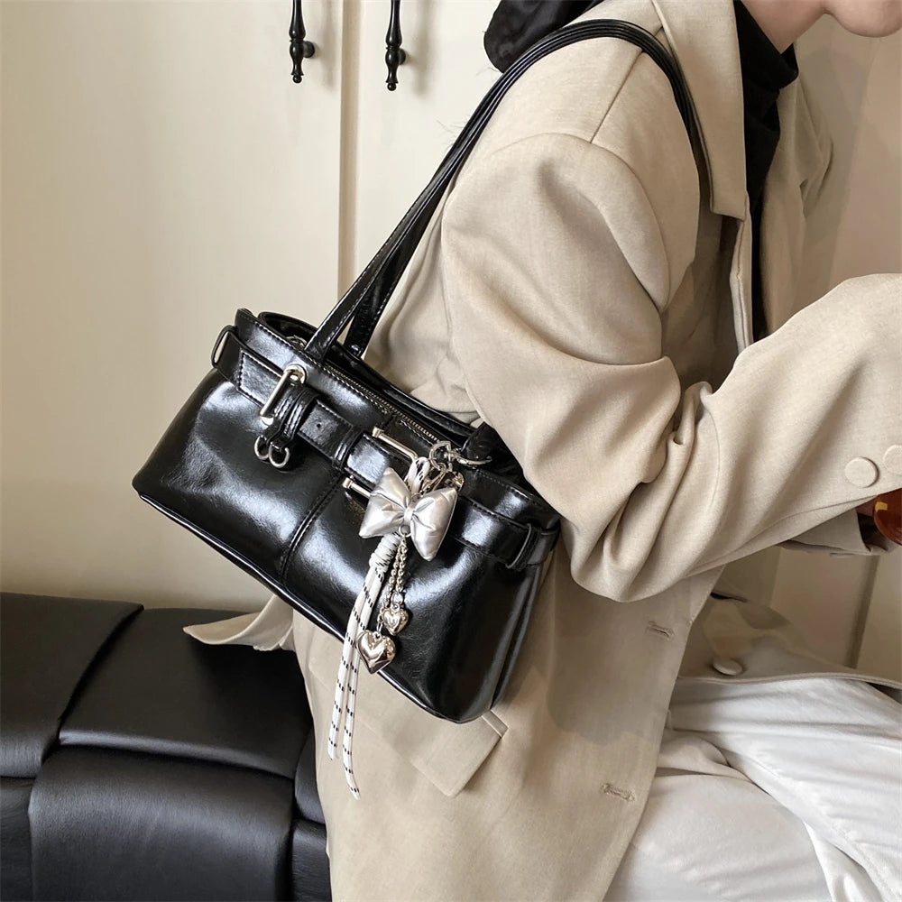 MOODS Belt Buckle Design Shoulder Satchels Bag For Women 2025 New In Luxury Designer Handbags Branded Fashion Totes With Pendant