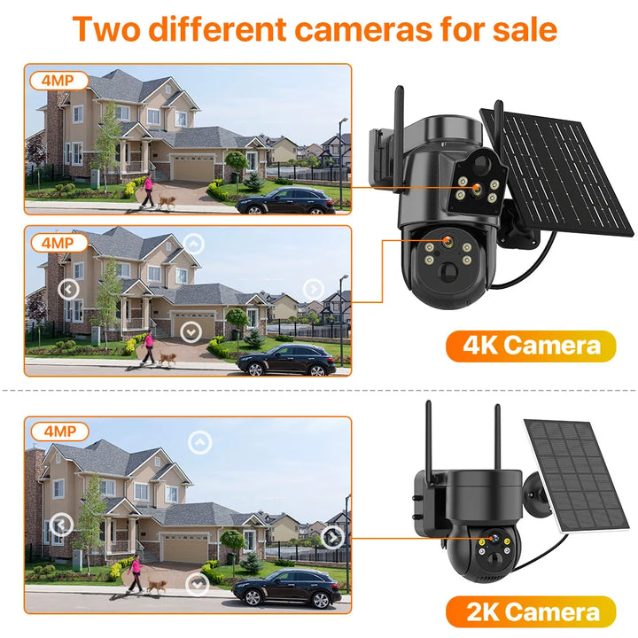 4K HD Solar WiFi Camera Outdoor Built-in Battery Dual Lens 2K Security Camera Solar Panel Wireless Video Surveillance CCTV iCSee