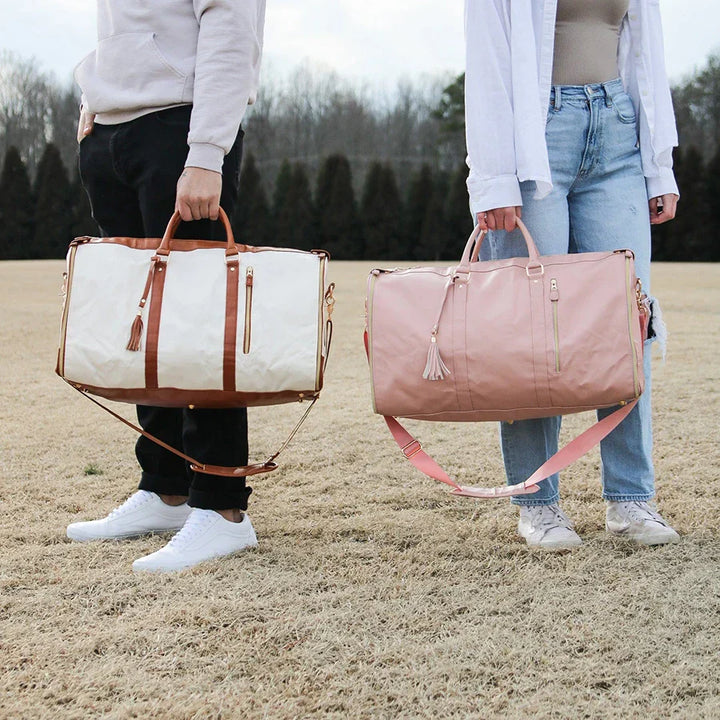 Carry On Garment Bag 55L Large Pu Leather Duffle Bag Waterproof With Shoe Pouch For 2 In 1 Hanging Suitcase Suit Travel Bags