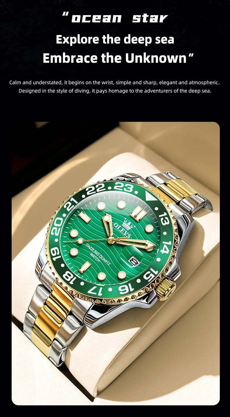 OLEVS Original Brand High Fashion Men's watch WaterproofCalendar Quartz Watch for Male Luminous Stainless Steel Authentic Watch