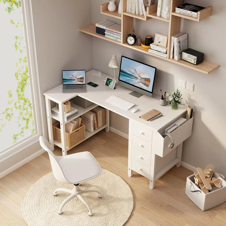 White L Shaped Office Desk