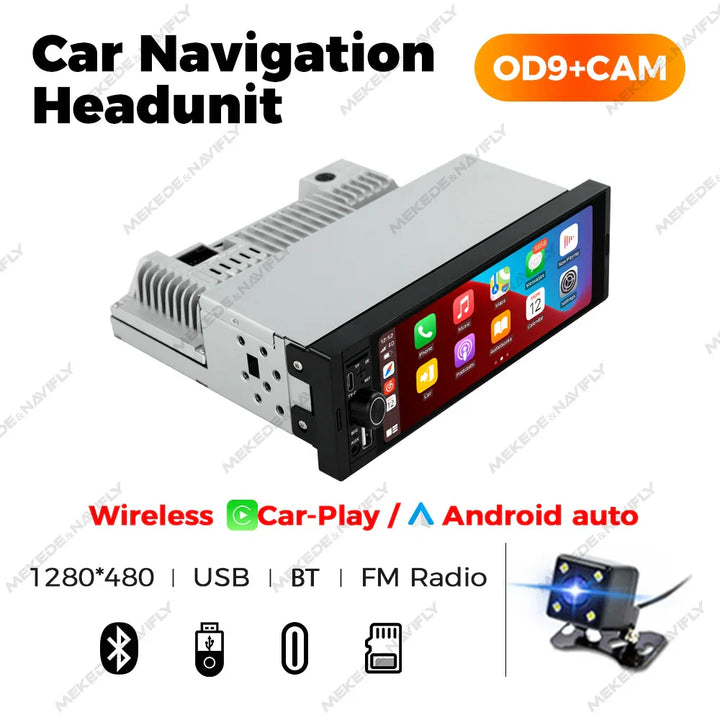 Navifly 2G+32G Universal 1 Din Android 6.86 Inch HD Touch Screen Wireless CarPlay Auto Car Radio Multimedia Video Player GPS FM
