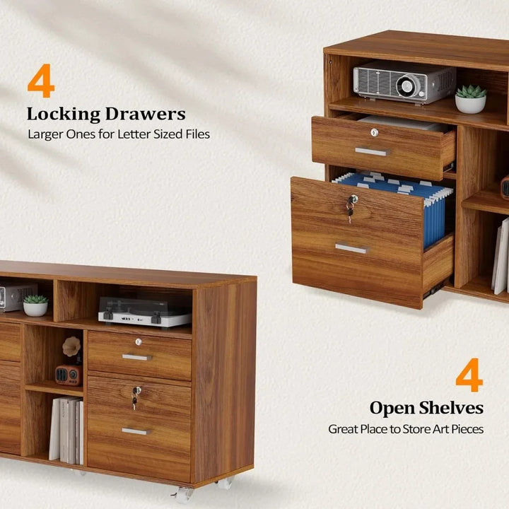 Wide 4-Drawer Office File Cabinet with Lock