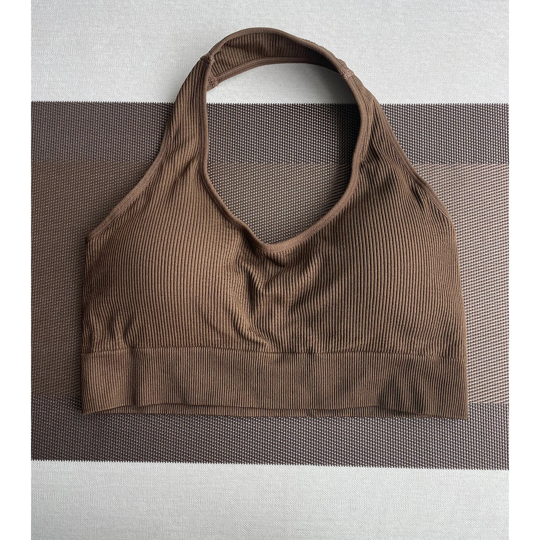 New Limitless Ribbed Seamless Halter Bra Spandex  Woman Fitness Elastic Breathable Breast Enhancement Leisure Sports Underwear
