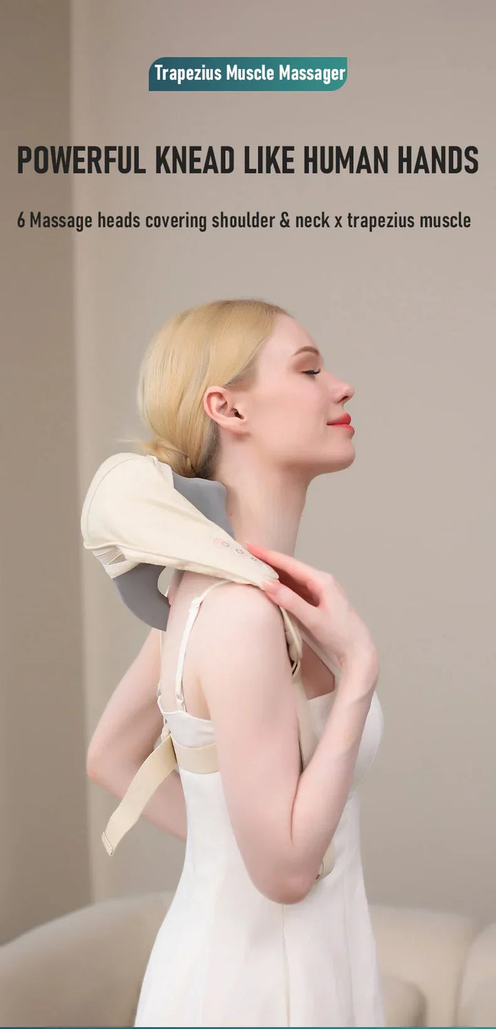 Neck and Shoulder Massage Shawl Heating Kneading 6D Massage Head Deep Massage and Muscle Relaxation Adjustable Wearable Massager