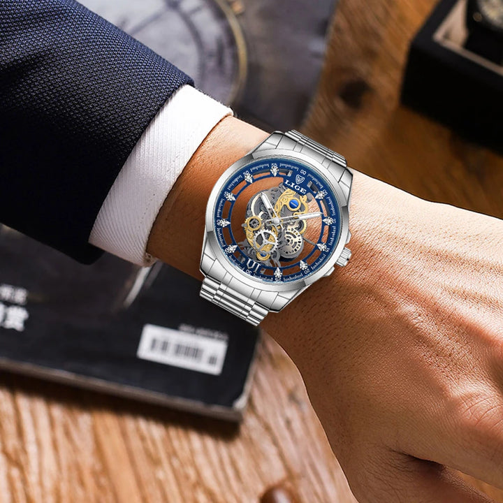 LIGE New Fashion Mens Watches Top Brand Luxury Hollow Watch Men Military Sports Waterproof Quartz Watch For Men Montre Homme+BOX