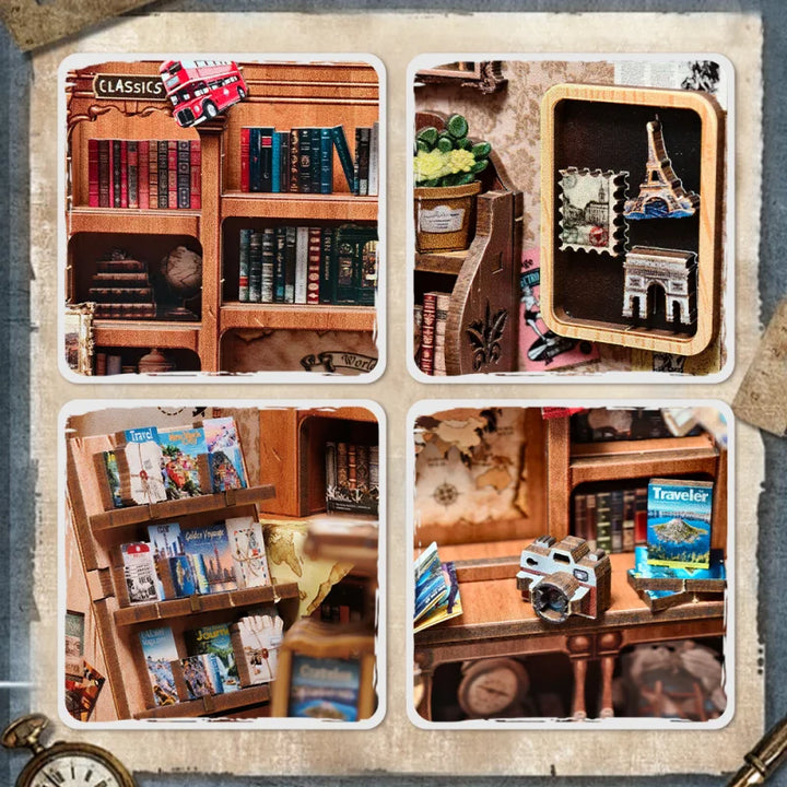 CUTEBEE Bookstore Book Nook with Light DIY Miniature Wooden Dollhouse for Decor Gift Bookshelf Insert Kit 3D Puzzle
