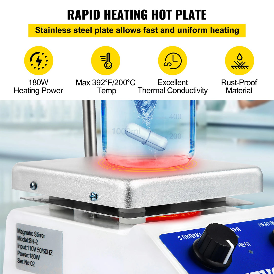 VEVOR 1000ML Electric Magnetic Stirrer Hot Plate Vortex Mixer Shaker With Stir Bar Medical Bioloicgal Chemical Laboratory