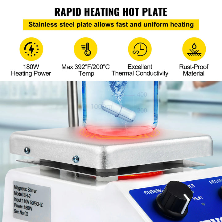 VEVOR 1000ML Electric Magnetic Stirrer Hot Plate Vortex Mixer Shaker With Stir Bar Medical Bioloicgal Chemical Laboratory