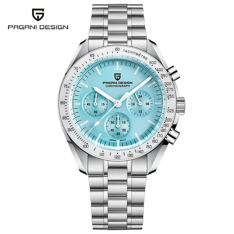 PAGANI DESIGN 2025 New Moon Men's Watches Luxury Quartz Watch For Men VK63 Chronograph AR Sapphire Mirror Ceramic Bezel Luminous
