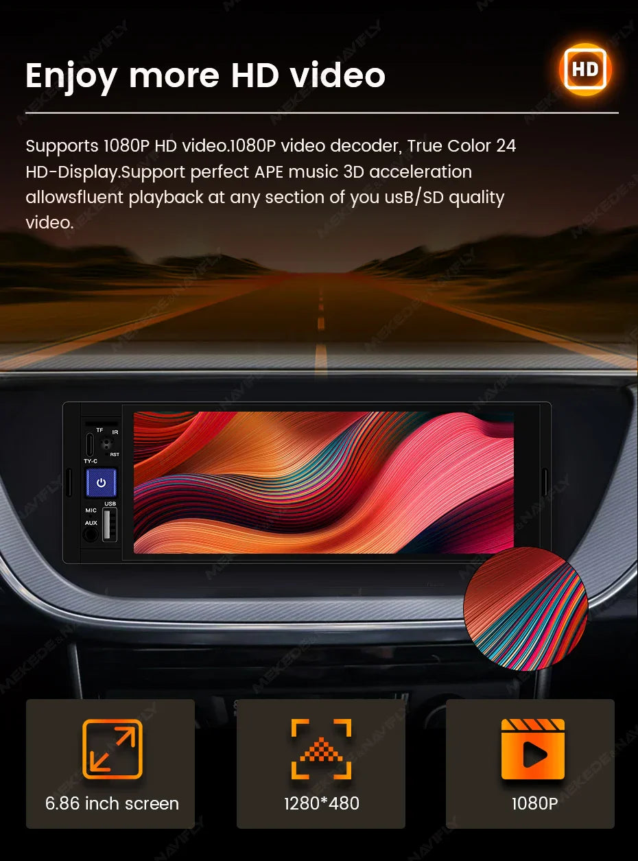 MEKEDE 6.86-inch 1din Universal Car Multimedia Smart Screen Wired Wireless Andriod Auto CarPlay Stereo FM Auto Radio BT USB TF