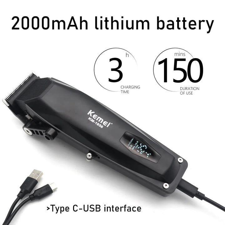 Kemei KM-1856 Men's Hair Clipper LED Display Cordless USB Interface Professional Hair Cutting Machine Hair Trimmer Haircut