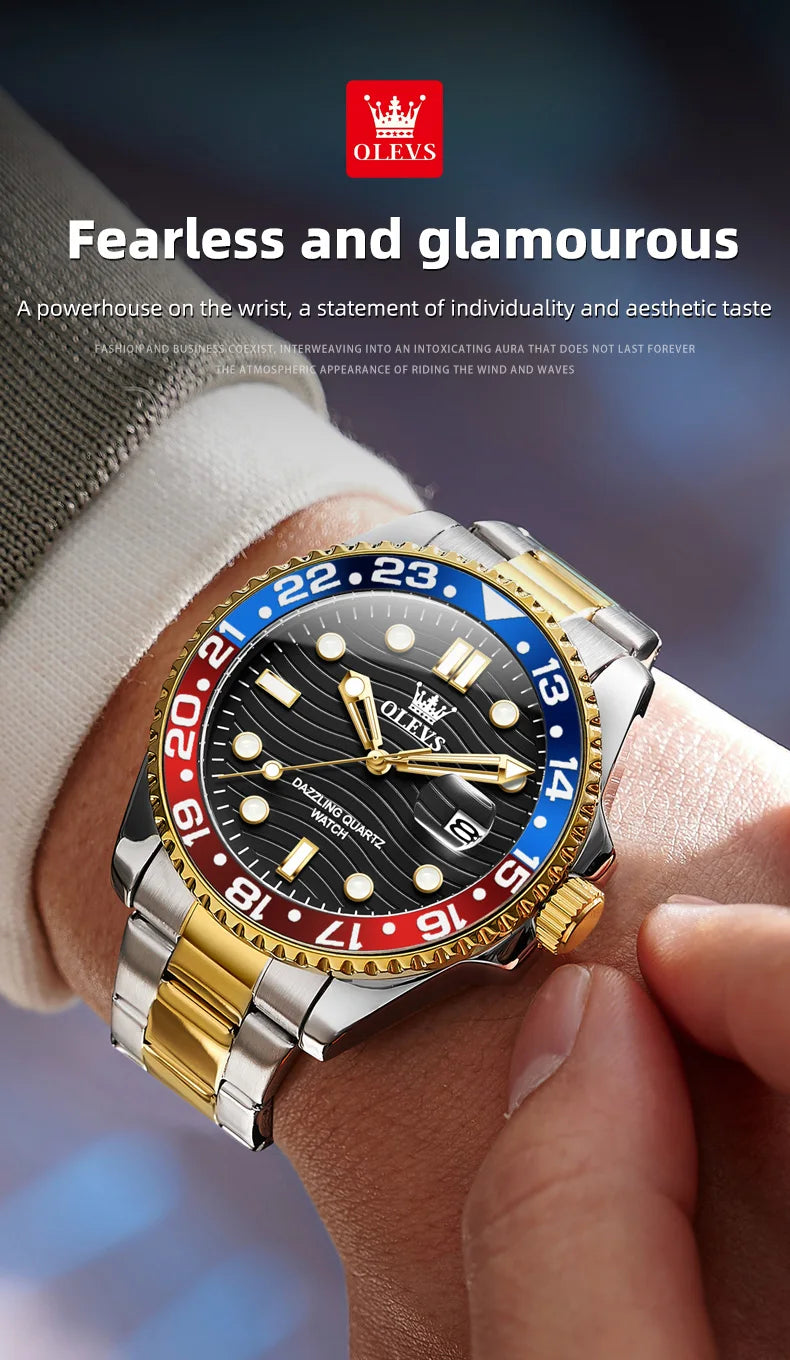OLEVS Original Brand High Fashion Men's watch WaterproofCalendar Quartz Watch for Male Luminous Stainless Steel Authentic Watch