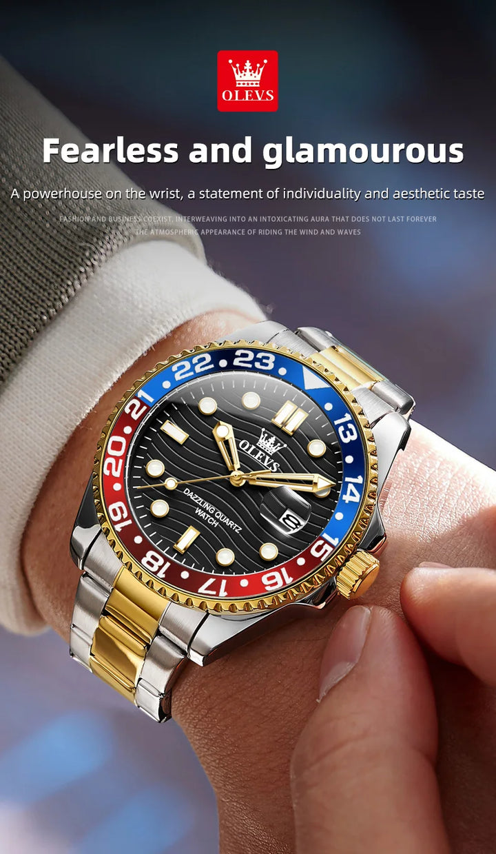 OLEVS Original Brand High Fashion Men's watch WaterproofCalendar Quartz Watch for Male Luminous Stainless Steel Authentic Watch