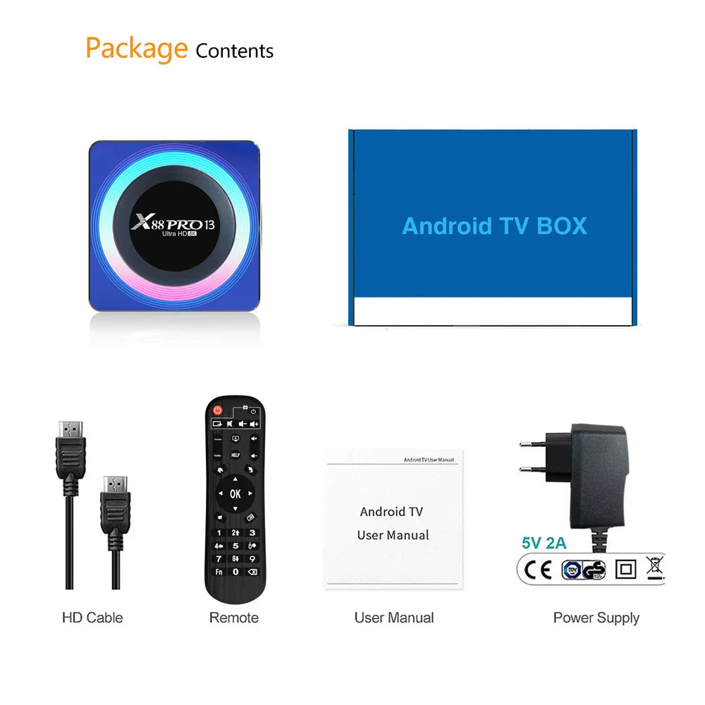 X88 PRO 13 Android 13.0 TV Box Rockchip RK3528 4K 2.4G 5G Wifi 6 64G 32GB 16GB BT5.0 8K Global Media Player