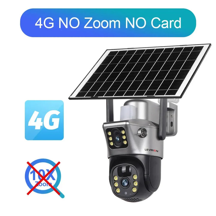 LS VISION 12MP 4G/WiFi Dual Screen Solar Camera Outdoor 10X Zoom 6K Three Lens Human Auto Tracking Surveillance Camera V380 Pro