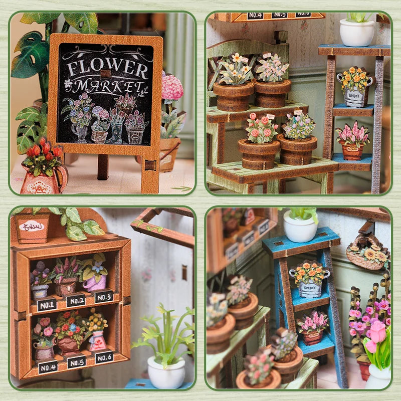 CUTEBEE Bookstore Book Nook with Light DIY Miniature Wooden Dollhouse for Decor Gift Bookshelf Insert Kit 3D Puzzle