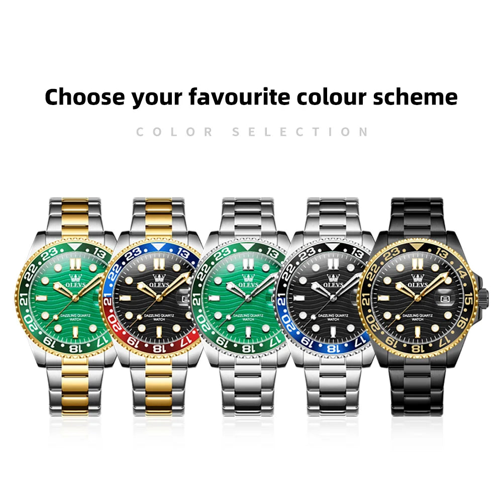 OLEVS Original Brand High Fashion Men's watch WaterproofCalendar Quartz Watch for Male Luminous Stainless Steel Authentic Watch