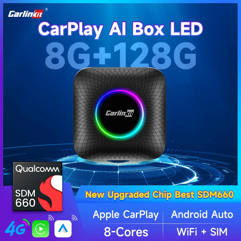 CarlinKit Android 13 SDM660 6225 CarPlay Ai Box LED 8-Cores Wireless Android Auto& CarPlay Car USB Adapter 64G 128G FOTA Upgrade