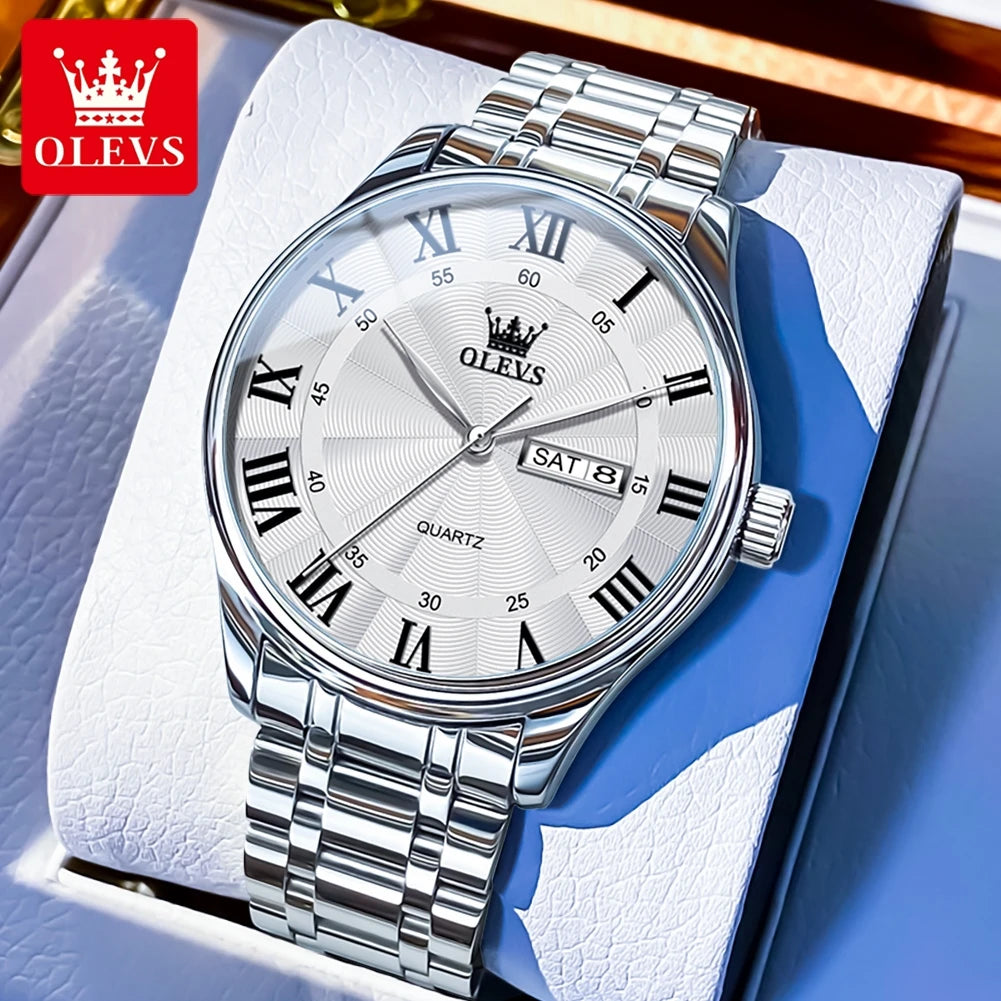 OLEVS 3663 Mens Watch Classic Original Brand Quartz Watch Waterproof  Luminous Watches For Men Dual Calendar Display Gifts Box