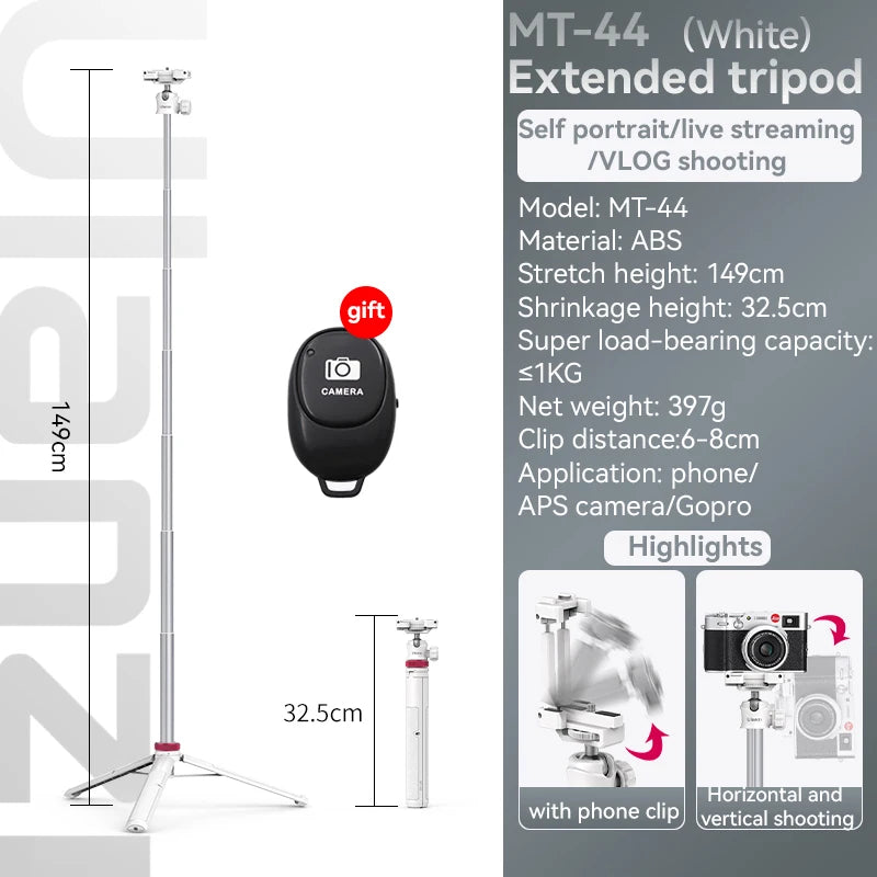 Ulanzi MT-44 Extend Livestream Tripod Stand 42inch Tripod with Phone Mount Holder Vertical Shooting Phone DSlR Camera Tripods