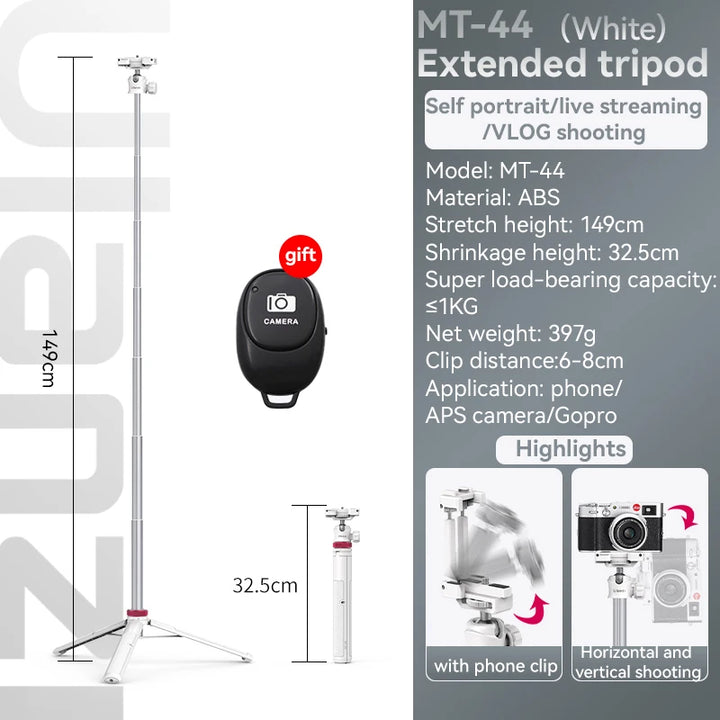 Ulanzi MT-44 Extend Livestream Tripod Stand 42inch Tripod with Phone Mount Holder Vertical Shooting Phone DSlR Camera Tripods