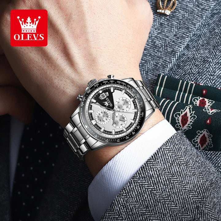 OLEVS Top Brand Men's Watches Casual Fashion Original Wristwatch Chronograph Waterproof Stainless Steel Luminous Date 2023 New