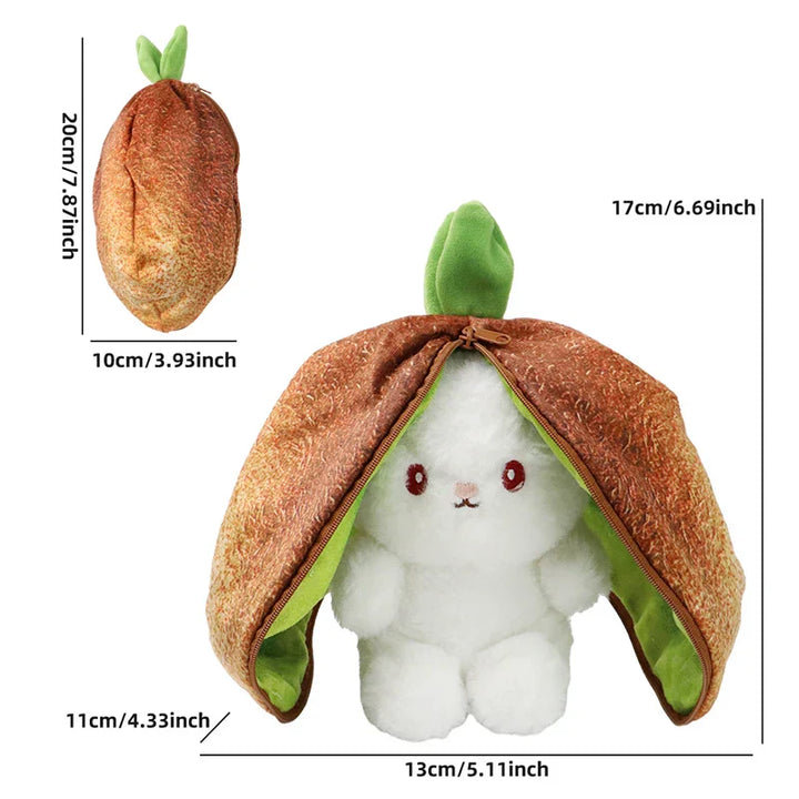Kawaii Fruit Bunny Plush Toy Cute watermelon StrawberryCarrot  Reversible Rabbit Zipper Plush Toy Kids Birthday Gift