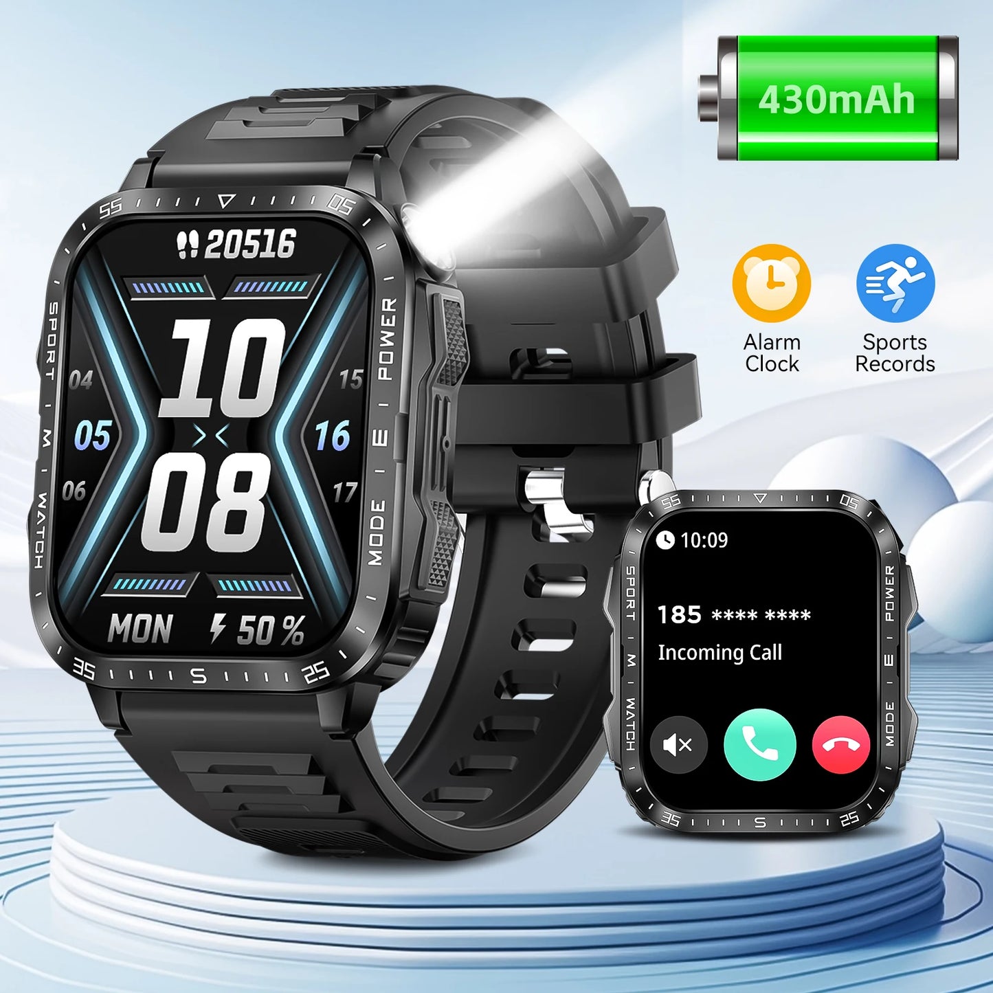 LaNikar New Military Smart Watch3ATM Waterproof Watch Fitness Tracker with Heart Rate Sleep Monitor MakeCalls for iPhone Android