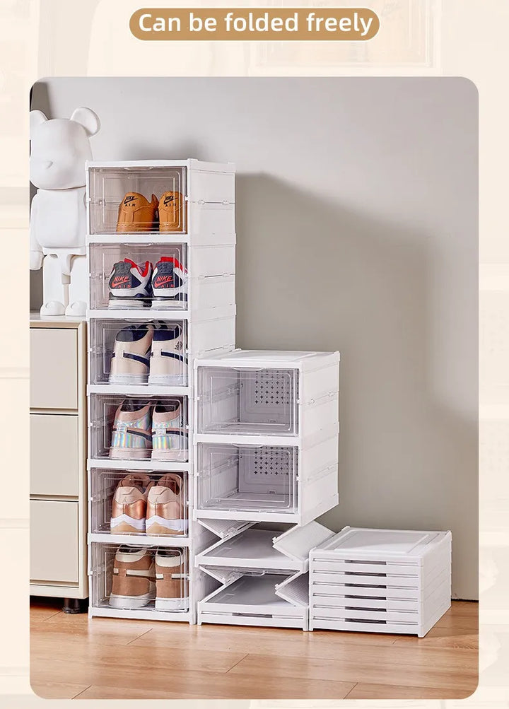 Shoes Storage Box Foldable Transparent Sneaker Shoe Organizers Cabinet Stackable Dustproof High-top Cabinet Shoe Rack Shelf