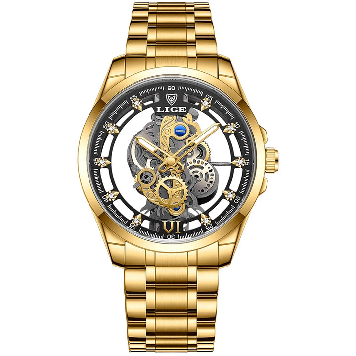 LIGE New Fashion Mens Watches Top Brand Luxury Hollow Watch Men Military Sports Waterproof Quartz Watch For Men Montre Homme+BOX