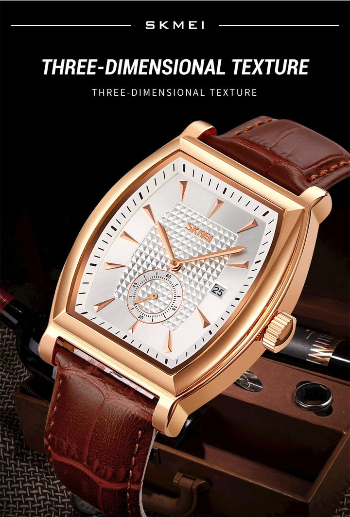 SKMEI relogio masculino Top Brand Luxury Genuine Leather Strap Business Mens Watches Waterproof Quartz Date Time Wristwatches
