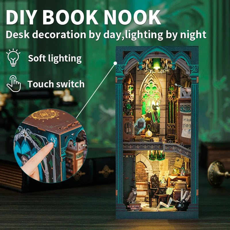 CUTEBEE Bookstore Book Nook with Light DIY Miniature Wooden Dollhouse for Decor Gift Bookshelf Insert Kit 3D Puzzle