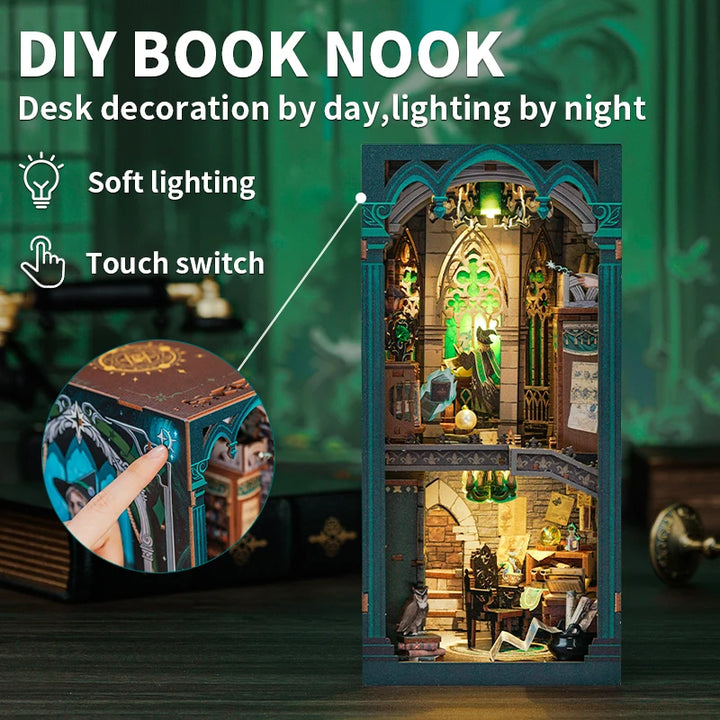 CUTEBEE Bookstore Book Nook with Light DIY Miniature Wooden Dollhouse for Decor Gift Bookshelf Insert Kit 3D Puzzle