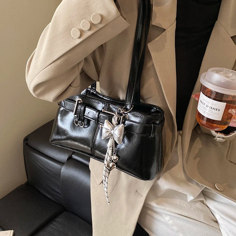 MOODS Belt Buckle Design Shoulder Satchels Bag For Women 2025 New In Luxury Designer Handbags Branded Fashion Totes With Pendant