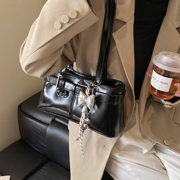 MOODS Belt Buckle Design Shoulder Satchels Bag For Women 2025 New In Luxury Designer Handbags Branded Fashion Totes With Pendant