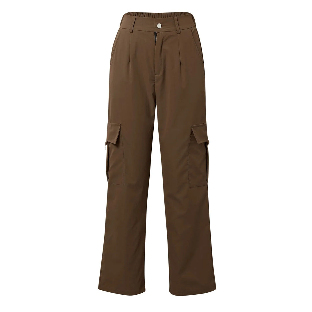 Womens Cargo Pants High Waist Streetwear Multi Pocket Y2k Parachute Pants Button Solid Color Wide Leg Trousers