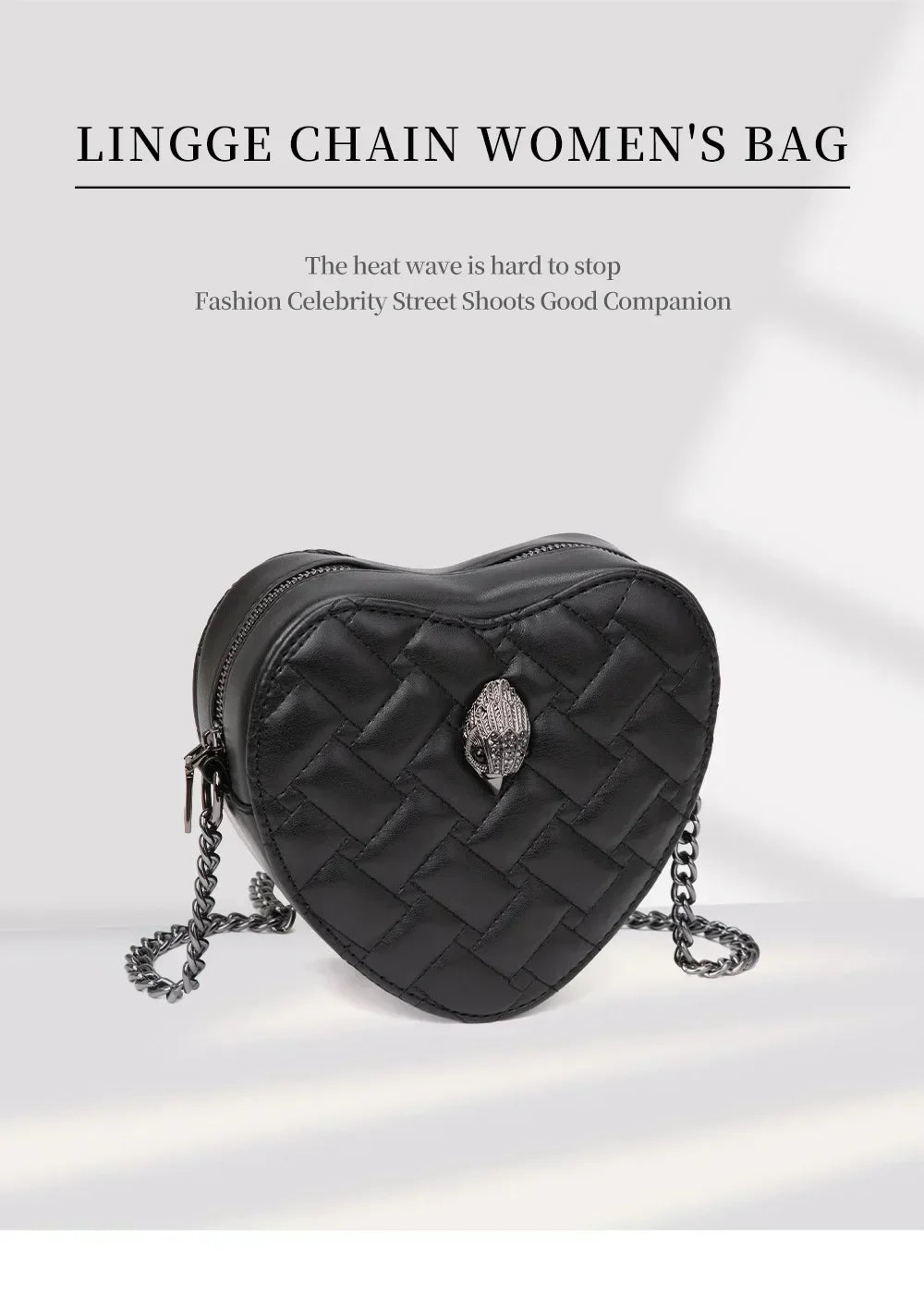 2024 Women's Heart-Shaped Herringbone Crossbody Bag with Eagle and Bird Head Shoulder Bag Chain Purse