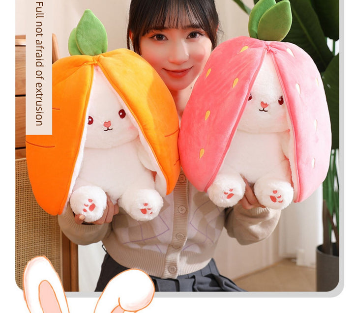 Strawberry Rabbit Doll Transformation Strawberry Rabbit Doll Zipper Plush Toy Rabbit Doll Birthday Gift for Girls Female